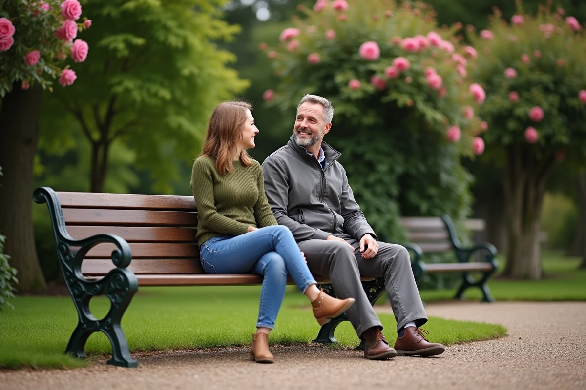 Couple détendu assis sur un banc dans un jardin botanique
