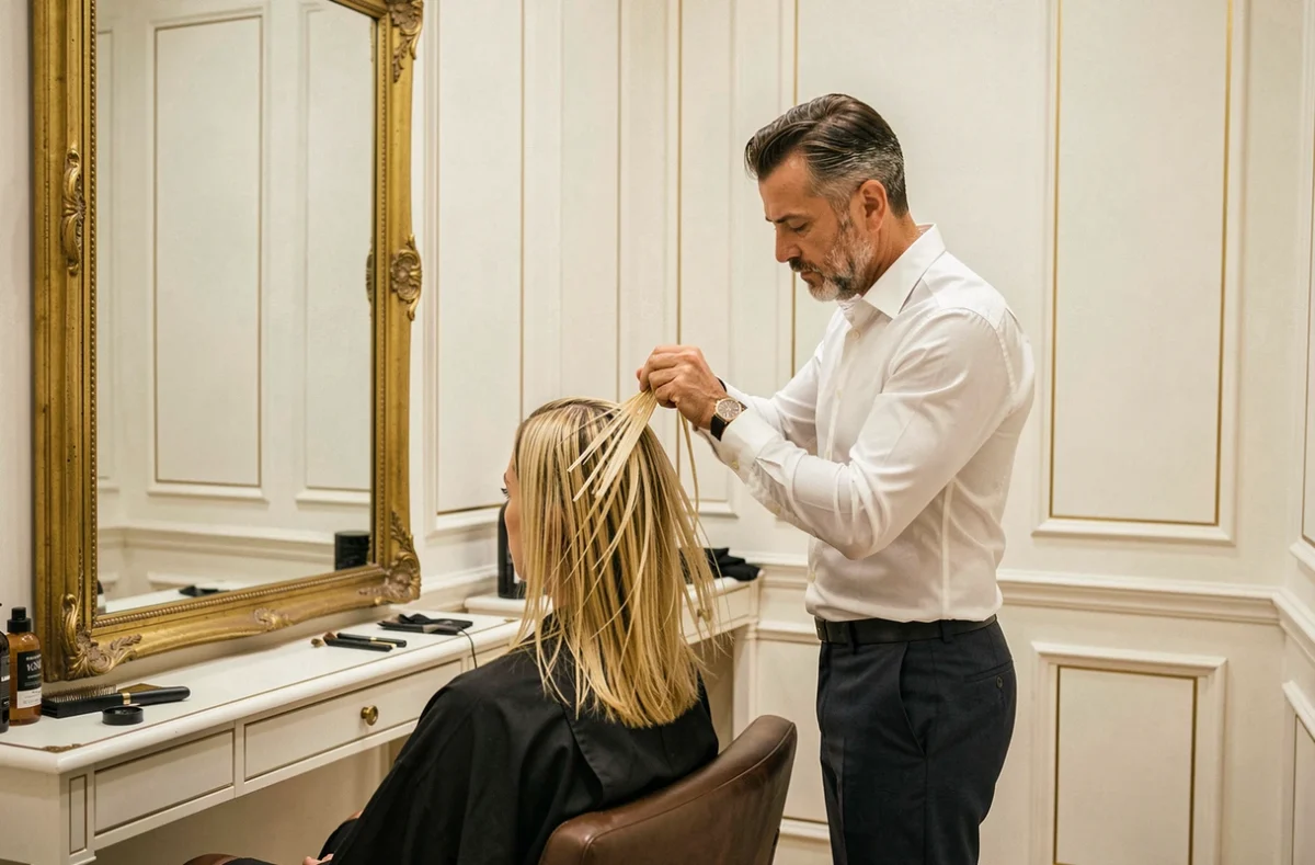Coloriste appliquant des mèches blondes sur une cliente dans le cadre privatisé et élégant de L'Endroit Paris-Marseille