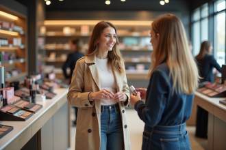 Jeune femme souriante dans un magasin de beauté