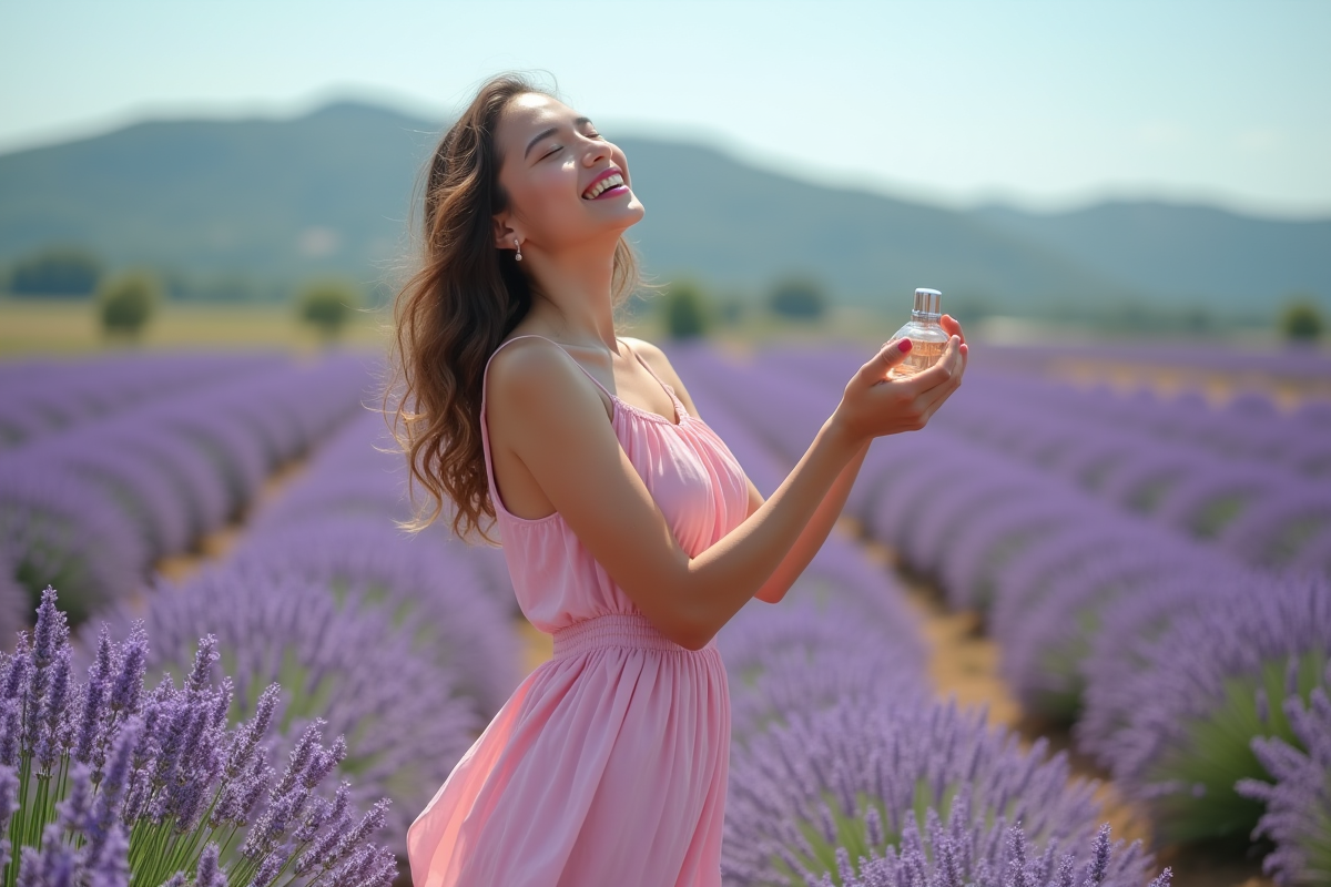 Jeune femme dans un champ de lavande en Provence