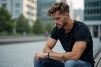 Tatouage bracelet géométrique sur le poignet d'un homme