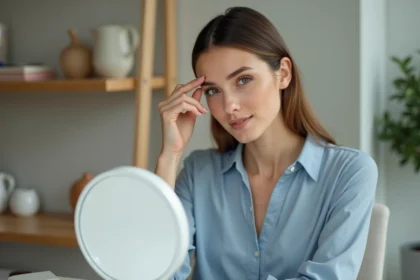 Maquillage permanent sur un visage féminin souriant et naturel