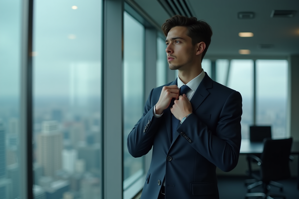 Homme en costume ajusté dans un bureau moderne