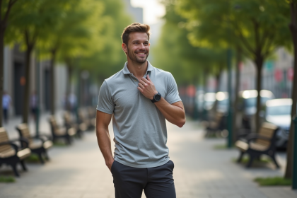 Homme élégant en polo et chinos en ville