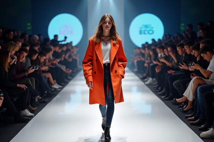 Jeune mannequin défilant sur un runway lumineux et moderne