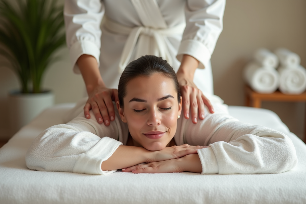 Femme recevant un massage relaxant dans un spa