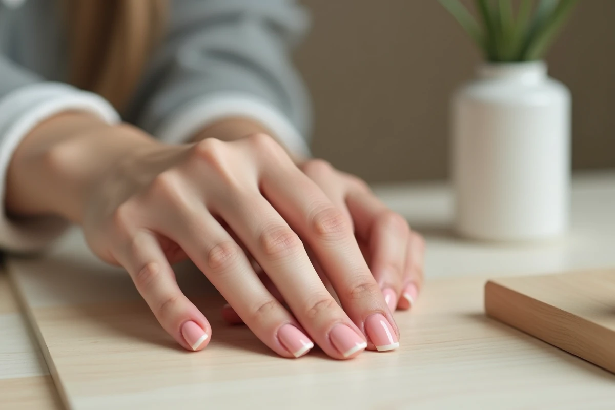 Mains de femme avec ongles en porcelaine naturel