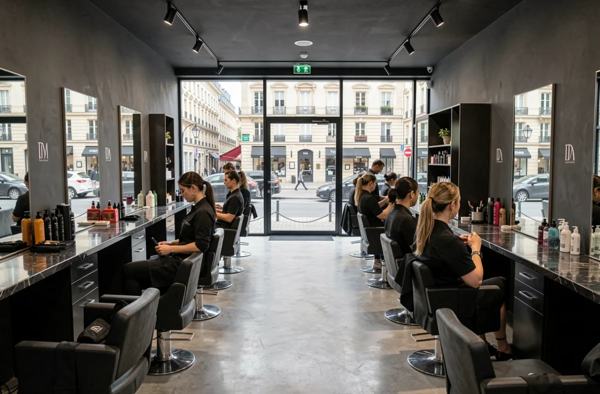 Salon de coiffure 35 Jaude en centre-ville de Clermont-Ferrand avec vue sur la place et ambiance contemporaine