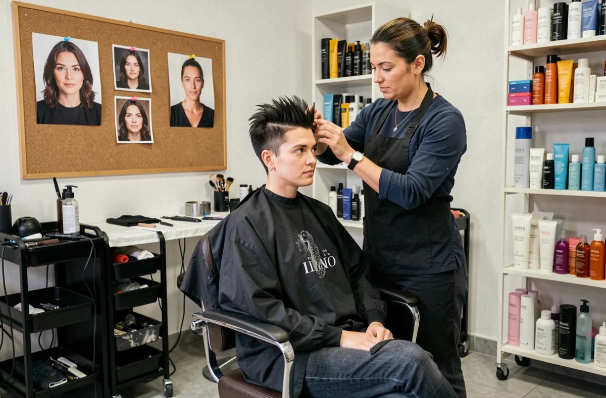 Transformation complète de coiffure en cours au salon Second Face à Marseille, coiffeuse travaillant sur une nouvelle coupe