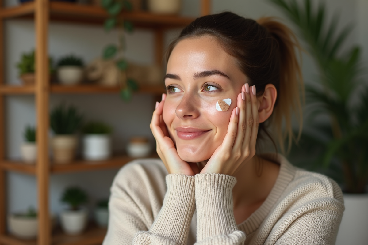 Femme appliquant un serum naturel sur le visage